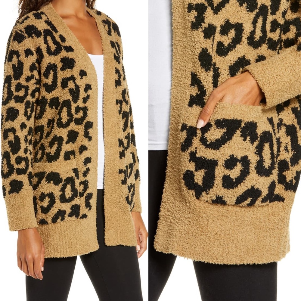 Barefoot Dreams Cozy Chic Leopard Cardigan Sweater